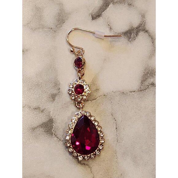 Napier Gold-Tone Red & Clear Crystal Teardrop Dangle Earrings For Women - Picture 4 of 5